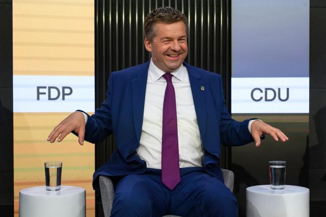 02 September 2026, Saxony-Anhalt, Halle (Saale): Sven Schulze (CDU), Minister President of Saxony-Anhalt, at the election debate hosted by Radio Brocken, RTL, and ntv featuring the leading candidates in the state legislative election. A new state legislature will be elected in Saxony-Anhalt on September 6. Photo: Hendrik Schmidt/dpa