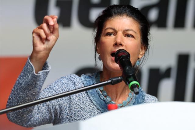 03 September 2026, Saxony-Anhalt, Halle (Saale): Sahra Wagenknecht, founder of the Sahra Wagenknecht Alliance (BSW), speaks at the BSW's campaign wrap-up event at Steintor. Photo: Jan Woitas/dpa