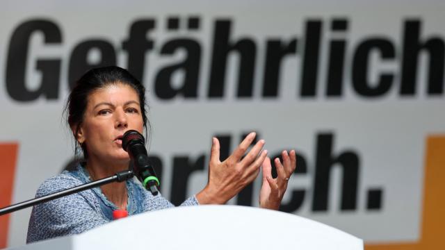 03 September 2026, Saxony-Anhalt, Halle (Saale): Sahra Wagenknecht, founder of the Sahra Wagenknecht Alliance (BSW), speaks at the BSW's campaign wrap-up event at Steintor. Photo: Jan Woitas/dpa