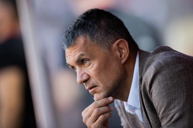 FILED - 16 July 2022, North Rhine-Westphalia, Cologne: FILE PHOTO - Technical director of AC Milan Paolo Maldini sits on the bench during a friendly soccer match between 1. FC Cologne and AC Milan at RheinEnergieStadion. Photo: Rolf Vennenbernd/dpa