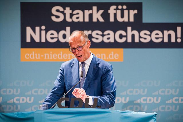 05 September 2026, Lower Saxony, Langenhagen: German Chancellor Friedrich Merz speaks at an event organized by the Christian Democratic Union (CDU) in Lower Saxony. Photo: Moritz Frankenberg/dpa