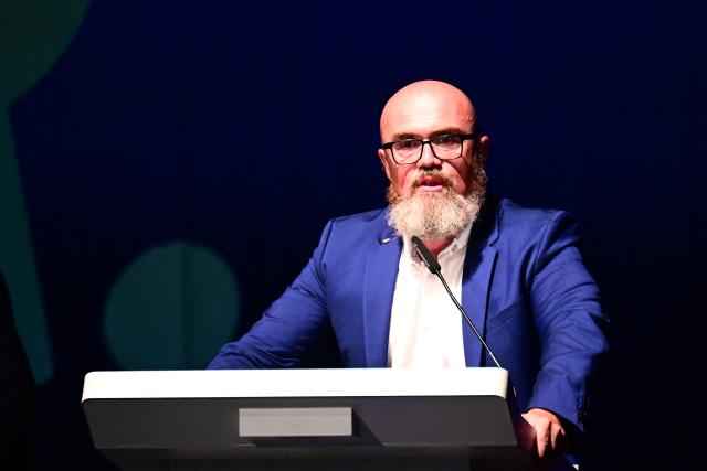 06 September 2026, Saxony-Anhalt, Magdeburg: Hans-Thomas Tillschneider, a member of the Saxony-Anhalt state parliament, speaks at the Alternative for Germany (AfD) election party at the Altes Theater after the Saxony-Anhalt state election results. Photo: Sebastian Gollnow/dpa