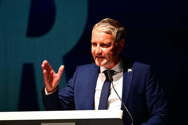 06 September 2026, Saxony-Anhalt, Magdeburg: Bjoern Hoecke (AfD), chairman of the Alternative for Germany (AfD) in Thuringia, speaks at the AfD's election party at the Altes Theater after the Saxony-Anhalt state election results. Photo: Sebastian Gollnow/dpa