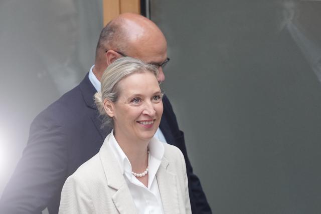 07 September 2026, Berlin: Alice Weidel, federal chairwoman and co-chairwoman of the AfD parliamentary group in the German Bundestag, attends the Federal Press Conference on the results of the Saxony-Anhalt state election. Photo: Kay Nietfeld/dpa