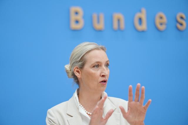 07 September 2026, Berlin: Alice Weidel, federal chairwoman and parliamentary group leader of the AfD, speaks at the Federal Press Conference on the results of the Saxony-Anhalt state election. Photo: Kay Nietfeld/dpa