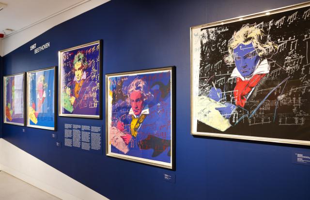 07 September 2026, North Rhine-Westphalia, Bonn: Silkscreen prints by the Pop Art artist Andy Warhol titled "Beethoven" are on display in the special exhibition "Beethoven by Warhol" at the Beethoven-Haus in Bonn. Photo: Thomas Banneyer/dpa