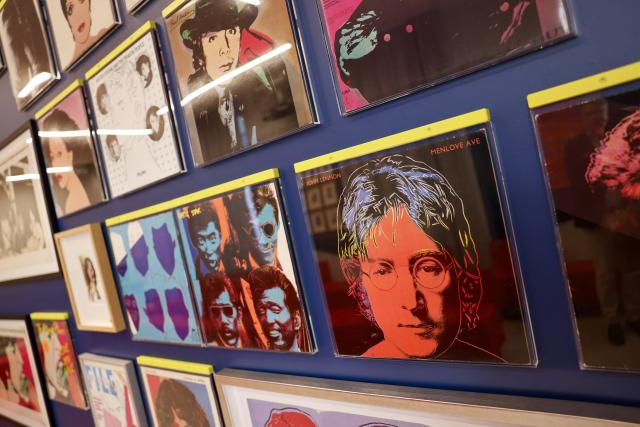 07 September 2026, North Rhine-Westphalia, Bonn: A look at various album covers designed by Andy Warhol, on display in the special exhibition "Beethoven by Warhol" at the Beethoven-Haus in Bonn. Photo: Thomas Banneyer/dpa