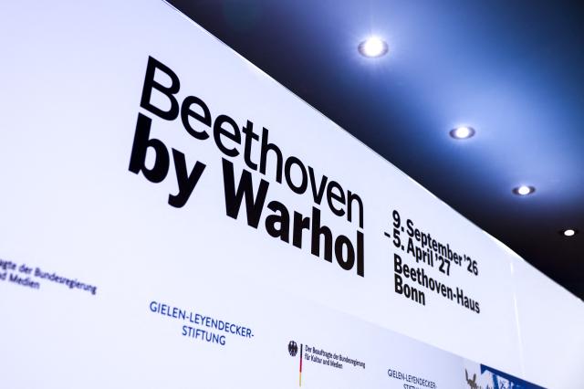07 September 2026, North Rhine-Westphalia, Bonn: A display board at the Beethoven House announces the special exhibition "Beethoven by Warhol". Photo: Thomas Banneyer/dpa