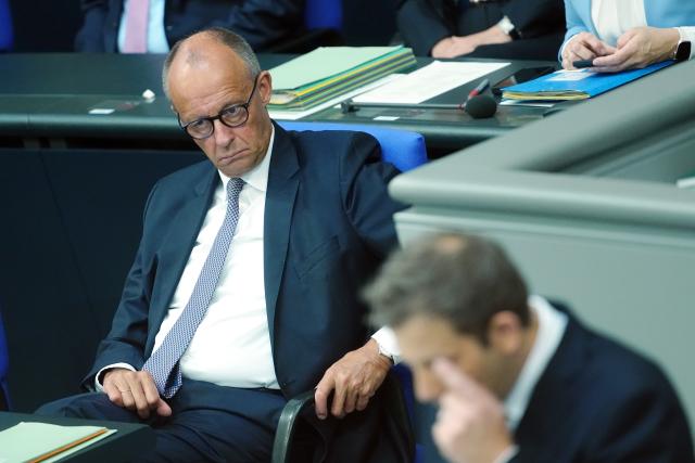 08 September 2026, Berlin: German Chancellor Friedrich Merz attends the German Parliament (Bundestag) session for the start of budget week. Klingbeil is to present the draft federal budget for the coming year to the Bundestag. Photo: Kay Nietfeld/dpa