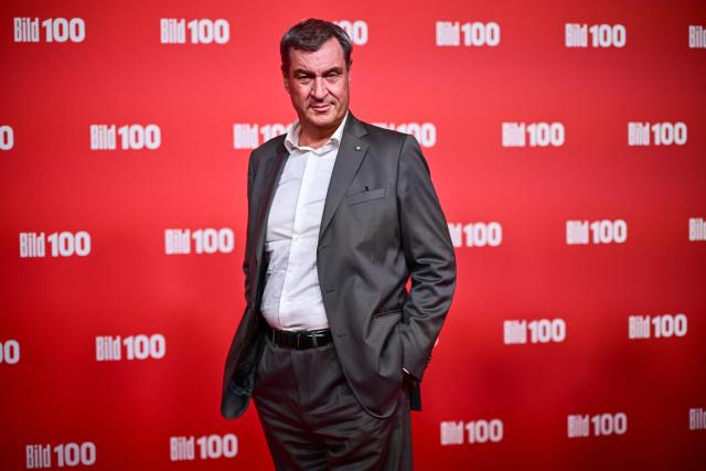 08 September 2026, Berlin: Minister President of Bavaria Markus Soeder arrives on red carpet at Axel Springer's BILD100 event. Photo: Sebastian Christoph Gollnow/dpa