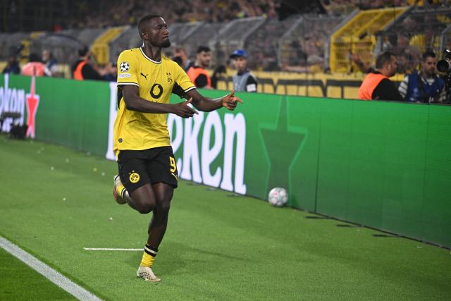 08 September 2026, North Rhine-Westphalia, Dortmund: Borussia Dortmund Serhou Guirassy celebrates scoring his side's second goal during the UEFA Champions League group stage soccer match between Borussia Dortmund and Villarreal CF at Signal Iduna Park. Photo: Bernd Thissen/dpa