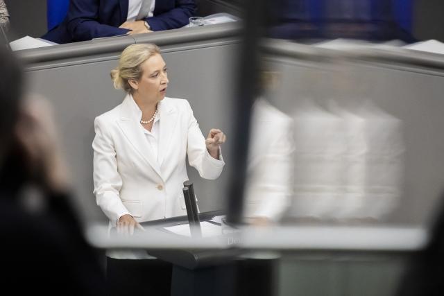 09 September 2026, Berlin: Alice Weidel, federal chairwoman and parliamentary group leader of the AfD, speaks during the general debate during budget deliberations in the German Bundestag. Photo: Christoph Soeder/dpa