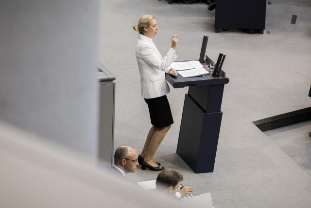 09 September 2026, Berlin: Alice Weidel, federal chairwoman and parliamentary group leader of the AfD, speaks during the general debate during budget deliberations in the German Bundestag. Photo: Christoph Soeder/dpa
