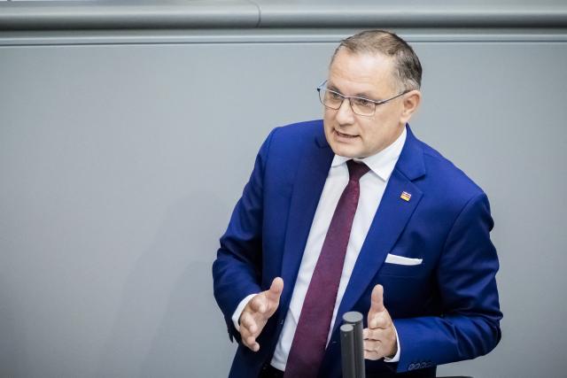 09 September 2026, Berlin: Tino Chrupalla, federal chairman and parliamentary group leader of the AfD in the Bundestag, speaks during the general debate during budget deliberations in the German Bundestag. Photo: Christoph Soeder/dpa