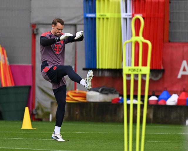 09 September 2026, Bavaria, Munich: Bayern Munich goalkeeper Manuel Neuer takes part in a training session for the team at the training facility on Saebener street, ahead of the UEFA Champions League group stage soccer match against Bodo/Glimt. Photo: Sven Hoppe/dpa