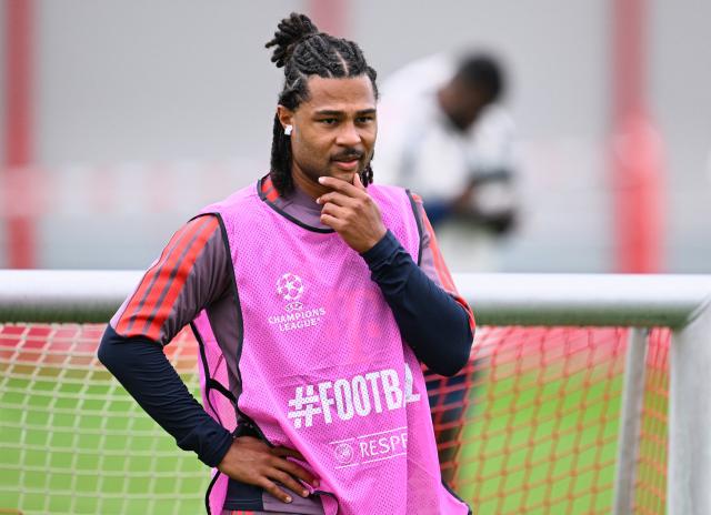 09 September 2026, Bavaria, Munich: Bayern Munich's Serge Gnabry takes part in a training session for the team at the training facility on Saebener street, ahead of the UEFA Champions League group stage soccer match against Bodo/Glimt. Photo: Sven Hoppe/dpa