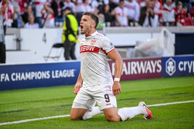 09 September 2026, Baden-Württemberg, Stuttgart: Stuttgart's Ermedin Demirovic celebrates scoring his side's second goal during the UEFA Champions League soccer match between VfB Stuttgart and Viking Stavanger at MHP Arena. Photo: Harry Langer/dpa
