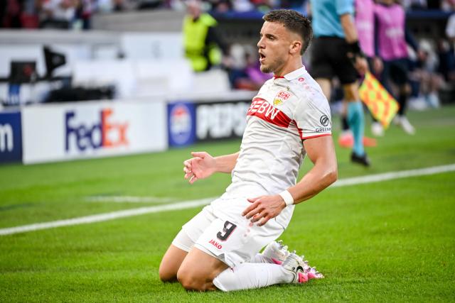 09 September 2026, Baden-Württemberg, Stuttgart: Stuttgart's Ermedin Demirovic celebrates scoring his side's second goal during the UEFA Champions League soccer match between VfB Stuttgart and Viking Stavanger at MHP Arena. Photo: Harry Langer/dpa