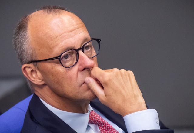10 September 2026, Berlin: Germany's Chancellor Friedrich Merz follows the debate in the German Bundestag during deliberations on the 2027 federal budget. Photo: Michael Kappeler/dpa