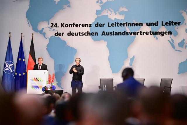 10 September 2026, Berlin: Johann Wadephul (L), Germany's Foreign Minister, speaks during a press conference at the conclusion of the ambassadors' conference at the Federal Foreign Office. Photo: Sebastian Gollnow/dpa