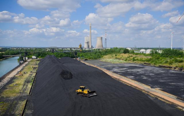 FILED - 28 June 2022, Lower Saxony, Hohenhameln: FILE PHOTO - Hard coal is stored at the coal port next to the Mehrum coal-fired power plant in the Peine district. Photo: Julian Stratenschulte/dpa