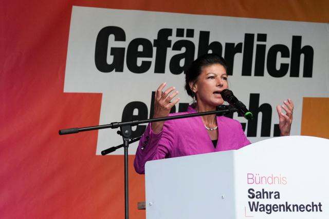10 September 2026, Berlin: The Sahra Wagenknecht Alliance (BSW) founder Sahra Wagenknecht speaks during a campaign event at Prerower Platz. A new House of Representatives will be elected in Berlin on September 20. Photo: Sven Kaeuler/dpa