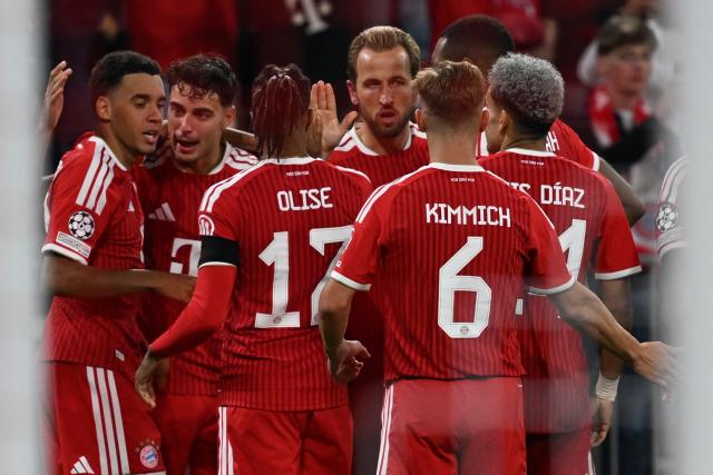 10 September 2026, Bavaria, Munich: Bayern Munich's Jamal Musiala (L) celebrates scoring his side's first goal with teammates during the UEFA Champions League group stage soccer match between Bayern Munich and FK Bodo/Glimt at Allianz Arena. Photo: Sven Hoppe/dpa