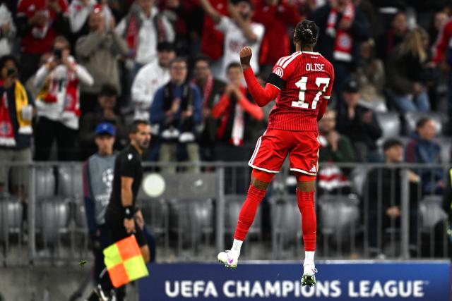 10 September 2026, Bavaria, Munich: Bayern Munich's Michael Olise celebrates scoring his side's fifth goal during the UEFA Champions League group stage soccer match between Bayern Munich and FK Bodo/Glimt at Allianz Arena. Photo: Sven Hoppe/dpa