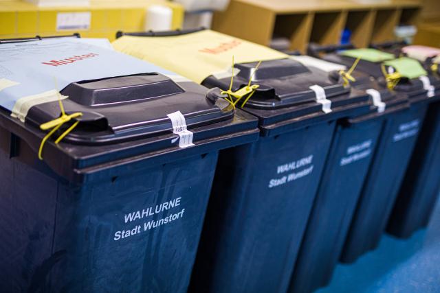 13 September 2026, Lower Saxony, Wunstorf: Ballot boxes are located in polling station during the Local Elections in Lower Saxony. Photo: Moritz Frankenberg/dpa