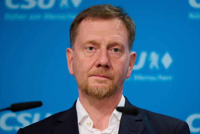 13 September 2026, Bavaria, Munich: Michael Kretschmer, Minister President of Saxony speaks during a press conference at the opening of the Christian Social Union (CSU) Executive Board's closed-door meeting at the CSU state headquarters. Photo: Sven Hoppe/dpa