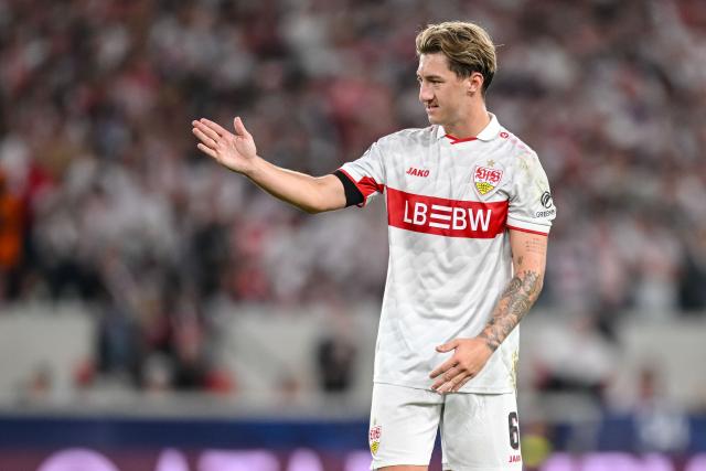 FILED - 09 September 2026, Baden-Württemberg, Stuttgart: FILE PHOTO - Stuttgart's Angelo Stiller gestures during the UEFA Champions leage soccer match between VfB Stuttgart and Viking Stavanger at MHPArena. Photo: Harry Langer/dpa