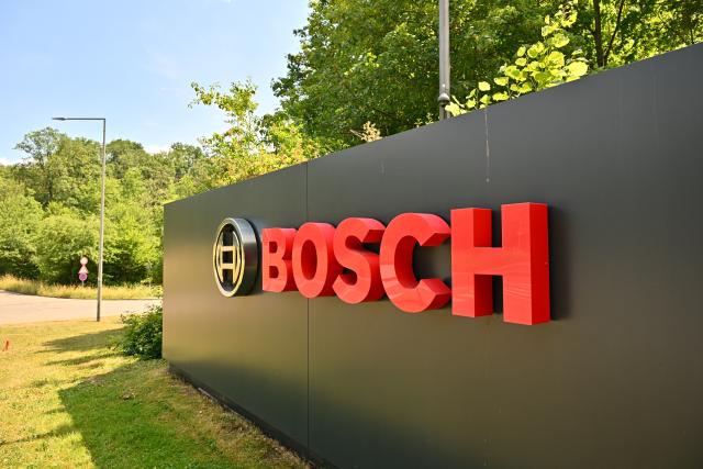 FILED - 26 June 2026, Baden-Wuerttemberg, Gerlingen: FILE PHOTO - A view of the Bosch logo in front of Bosch headquarters on the Schillerhoehe. Photo: Jan-Philipp Strobel/dpa