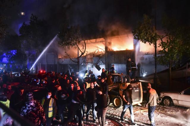 (241118) -- BEIRUT, Nov. 18, 2024 (Xinhua) -- This photo shows the fire caused by Israeli airstrikes in central Beirut, Lebanon, on Nov. 17, 2024. Two people were killed and 22 others injured on Sunday night in an Israeli airstrike targeting Mar Elias, a densely-populated neighborhood in Beirut, according to Lebanon's health ministry. (Str/Xinhua)