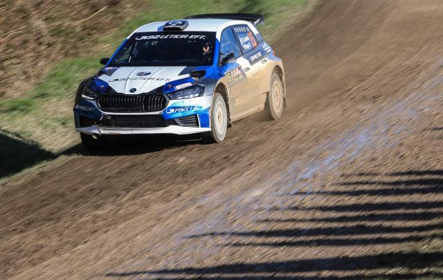 (241125) -- SVETA NEDELJA, Nov. 25, 2024 (Xinhua) -- Zoltan Laszlo and Zolt Balazs of Hungary compete during the 14th Rally Show Santa Domenica in Sveta Nedelja, Croatia, on Nov. 24, 2024. (Photo by Igor Soban/PIXSELL via Xinhua)