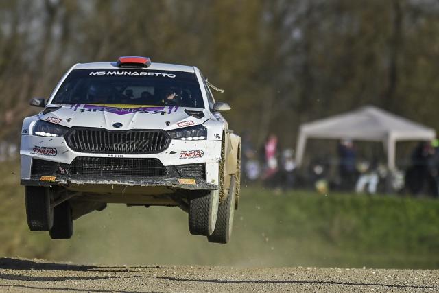 (241125) -- SVETA NEDELJA, Nov. 25, 2024 (Xinhua) -- Aljos Novak and Uros Ocvirk of Slovenia compete during the 14th Rally Show Santa Domenica in Sveta Nedelja, Croatia, on Nov. 24, 2024. (Photo by Igor Soban/PIXSELL via Xinhua)