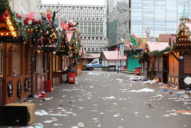 (241221) -- MAGDEBURG, Dec. 21, 2024 (Xinhua) -- This photo taken on Dec. 21, 2024 shows a Christmas market where a car rammed into a crowd in Magdeburg, Germany. At least five people were killed and over 200 others injured after a car rammed into a large crowd at a German Christmas market in the central German city of Magdeburg Friday evening, German news agency dpa reported Saturday, citing State Premier Reiner Haseloff.
   German Chancellor Olaf Scholz expressed deep concerns over the tragic incident at the scene, saying that "nearly 40 of the injured are so seriously hurt that we must be very worried about them." (Xinhua/Du Zheyu)