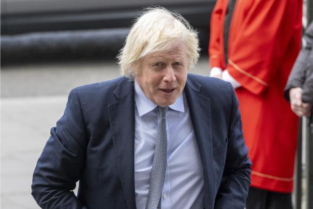 (250509) -- LONDON, May 9, 2025 (Xinhua) -- Former British Prime Minister Boris Johnson arrives at Westminster Abbey to attend a service of thanksgiving to mark the 80th anniversary of VE Day, or Victory in Europe Day, in London, Britain, May 8, 2025. (Xinhua)