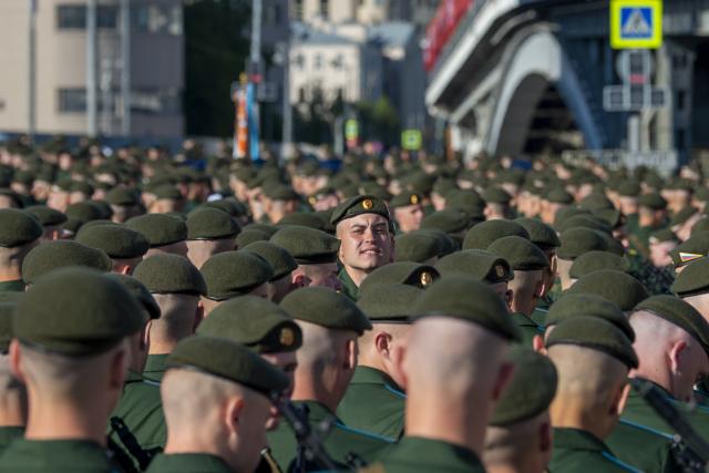 (250509) -- MOSCOW, May 9, 2025 (Xinhua) -- Soldiers are about to attend a military parade marking the 80th anniversary of the victory in the Soviet Union's Great Patriotic War in Moscow, Russia, May 9, 2025. (Photo by Alexander Zemlianichenko Jr/Xinhua)