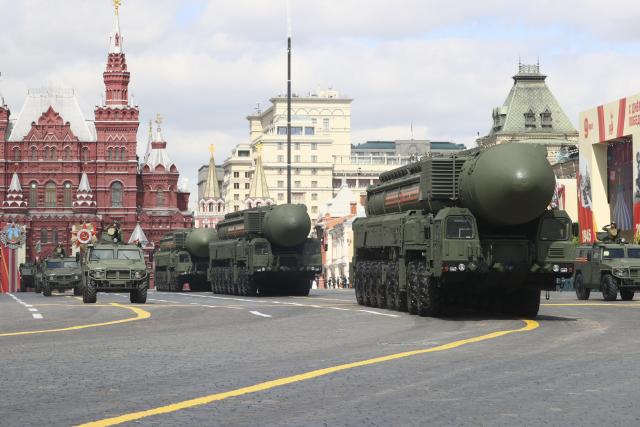 (250509) -- MOSCOW, May 9, 2025 (Xinhua) -- Intercontinental ballistic missile systems are seen during a grand parade marking the 80th anniversary of the victory in the Soviet Union's Great Patriotic War in Moscow, Russia, May 9, 2025. (Xinhua/Bai Xueqi)
