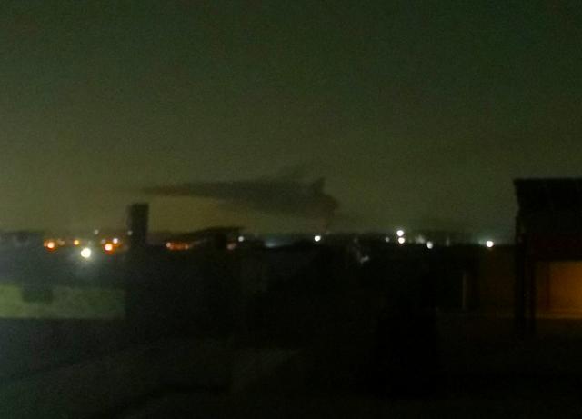 (250509) -- RAWALPINDI, May 10, 2025 (Xinhua) -- Photo taken with a mobile phone shows a smoke cloud near the explosion site in Rawalpindi, Pakistan, on May 10, 2025. A couple of blasts were heard early Saturday in Pakistan's garrison city of eastern Punjab province near the capital Islamabad. (Xinhua/Jamil Bhatti)