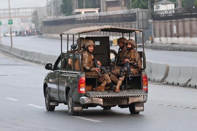 (250510) -- RAWALPINDI, May 10, 2025 (Xinhua) -- Security personnel patrol on a road leading to Nur Khan Air Base following Indian missile strike in Rawalpindi, Pakistan, May 10, 2025.
  India launched missile and drone strikes in multiple areas of Pakistan, including three airbases of the Pakistan Air Force (PAF), and also resorted to unprovoked firing along the international border in eastern Punjab province, Pakistani officials and sources confirmed in the wee hours of Saturday. (Xinhua/Ahmad Kamal)