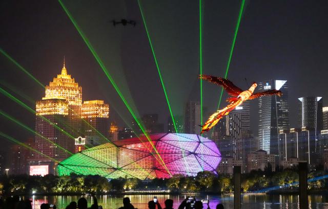 (250510) -- SHENYANG, May 10, 2025 (Xinhua) -- This photo taken on Oct. 7, 2024 shows a drone performance in Shenyang, northeast China's Liaoning Province.
  As an important driving force of new economic momentum, the low-altitude economy is viewed by many as a key strategic emerging industry.
   In recent years, Liaoning Province has seized opportunities to actively develop its low-altitude economy. Taking full advantage of its location and its strengths in the fields of aviation and aerospace, the province has focused its development of the low-altitude economy on the general aviation and drone sectors, and enriched application scenarios such as emergency rescue, sightseeing tourism, and agricultural and forestry protection.
   A development pattern featuring Shenyang and Dalian as key forces supporting Liaoning's low-altitude economy is taking shape, ranging from China's home-grown four-seat electric aircraft RX4E, independently developed by the Liaoning General Aviation Academy of Shenyang Aerospace University, securing the first type certificate, to a drone powered by an ultra-low-temperature high-energy-density lithium battery, developed by the Dalian Institute of Chemical Physics under the Chinese Academy of Sciences, completing a flight test under extreme cold conditions. 
   The Shenyang general aviation industry base has attracted a cluster of enterprises, and multiple low-altitude passenger routes have been launched in Dalian. The low-altitude economy has injected impetus into the high-quality development of Liaoning Province. (Xinhua/Li Gang)