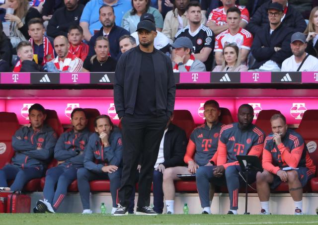 (250511) -- MUNICH, May 11, 2025 (Xinhua) -- Bayern Munich's head coach Vincent Kompany looks on during the German first division Bundesliga football match between Bayern Munich and Borussia Moenchengladbach in Munich, Germany, May 10, 2025. (Photo by Philippe Ruiz/Xinhua)