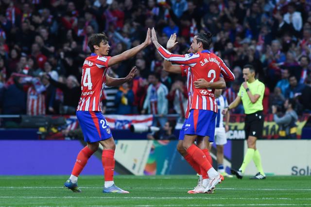 (250511) -- MADRID, May 11, 2025 (Xinhua) -- Players of Atletico de Madrid celebrate a goal by teammate Alexander Sorloth during the LaLiga football match between Atletico de Madrid and Real Sociedad in Madrid, Spain, on May 10, 2025. (Photo by Gustavo Valiente/Xinhua)