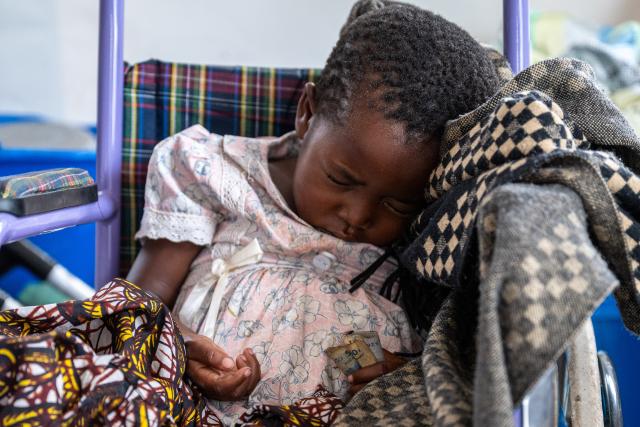 (250511) -- GOMA, May 11, 2025 (Xinhua) -- A girl sleeps in a ward at Ndosho Hospital in Goma, the Democratic Republic of the Congo (DRC), on May 10, 2025. Ndosho Hospital, located in Goma, the capital city of North Kivu province in the eastern DRC, has built temporary tents in its parking lot to relieve pressure and increased its bed capacity to approximately 130, as the security situation in the eastern DRC has deteriorated in recent years. (Xinhua/Zheng Yangzi)