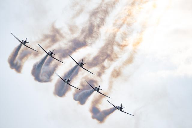 (250511) -- VELIKA GORICA, May 11, 2025 (Xinhua) -- The Croatian Air Force's aerobatic display team, Wings of Storm, performs during the AIRVG 2025 air show in Velika Gorica, Croatia on May 11, 2025. (Davor Puklavec/PIXSELL via Xinhua)