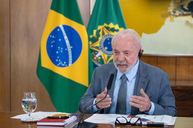 (250512) -- BRASILIA, May 12, 2025 (Xinhua) -- Brazilian President Luiz Inacio Lula da Silva speaks during a collective interview with Chinese media in Brasilia, Brazil, May 5, 2025. (Xinhua/Wang Tiancong)