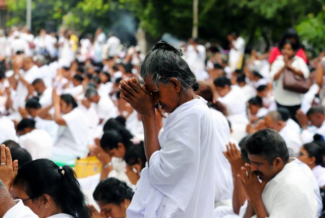 (250512) -- COLOMBO, May 12, 2025 (Xinhua) -- People participate in a celebration of Vesak Day in Colombo, Sri Lanka, on May 12, 2025. (Photo by Ajith Perera/Xinhua)