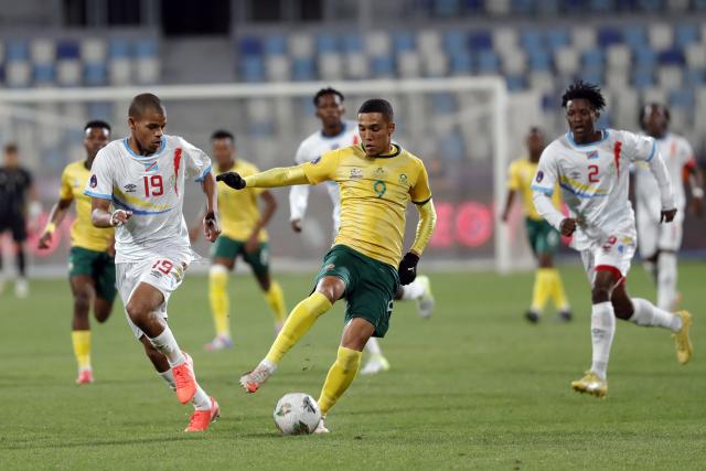 (250513) -- ISMAILIA, May 13, 2025 (Xinhua) -- Jody Lee Ahshene (C) of South Africa competes during the CAF U20 Africa Cup of Nations quarter-final match between South Africa and the Democratic Republic of the Congo (DRC) in Ismailia, Egypt, on May 12, 2025. (Xinhua/Ahmed Gomaa)