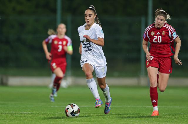 (250531) -- STARA PAZOVA, May 31, 2025 (Xinhua) -- Serbia's Nina Matejic (L) vies with Hungary's Lilla Turanyi during the UEFA Women's Nations League B group 3 football match between Serbia and Hungary in Stara Pazova near Belgrade, Serbia, on May 30, 2025. (Photo by Predrag Milosavljevic/Xinhua)